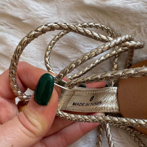 Steve Madden Werkit Gold Leather Leg Wrap Gladiator Sandals - Picture 8 of 16